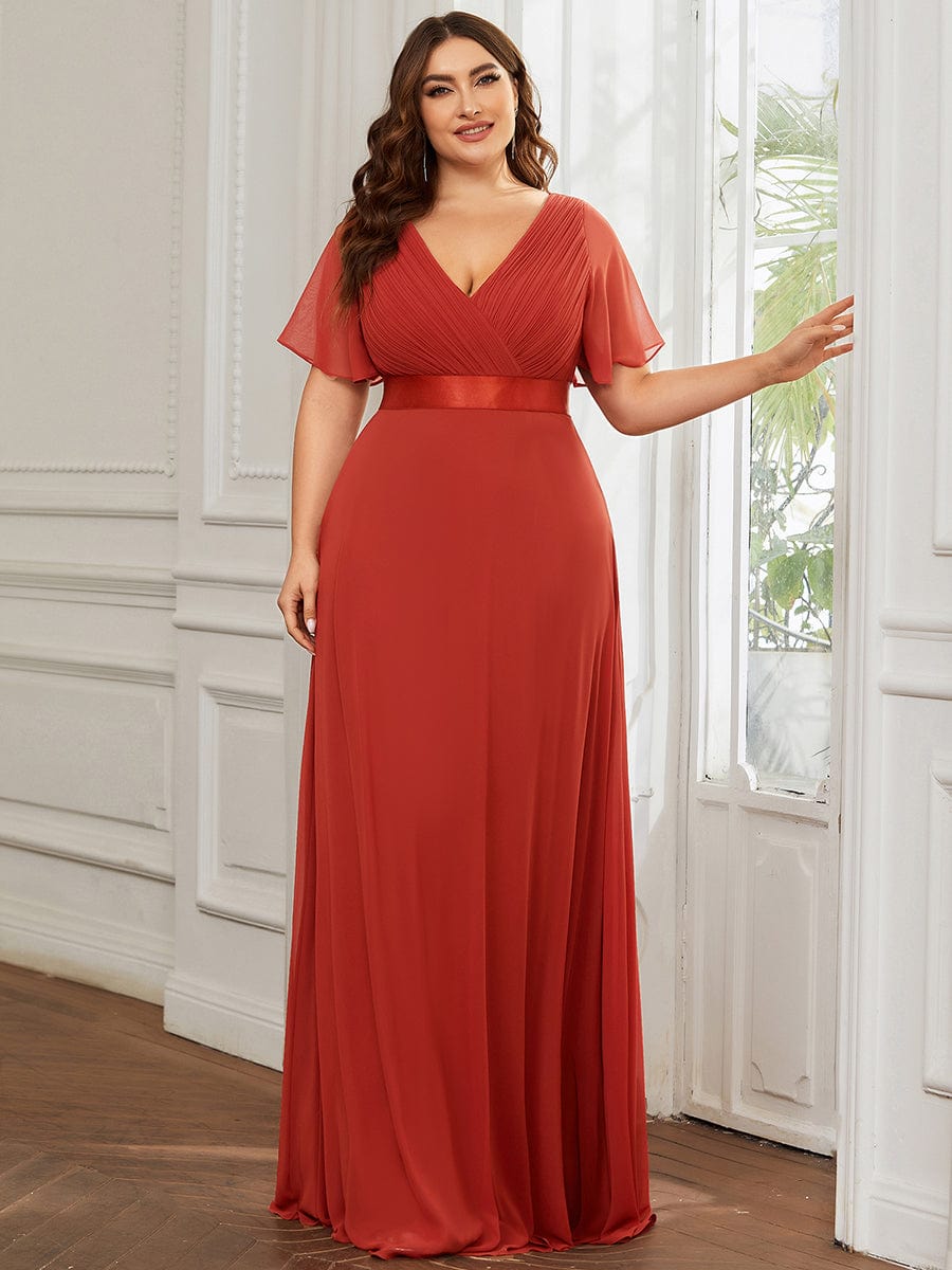 Flutter Sleeves Long Plus Size Bridesmaid Dress