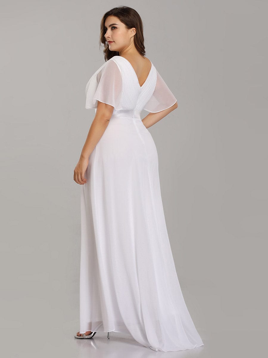 Empire Waist Floor Length Bridesmaid Dress with Short Flutter Sleeves