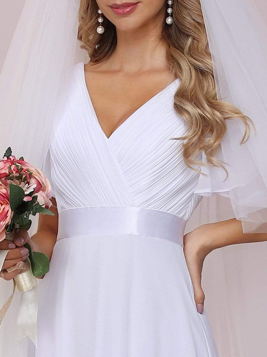 Minimalist A-Line Maxi Chiffon Wedding Dress with Satin Belt