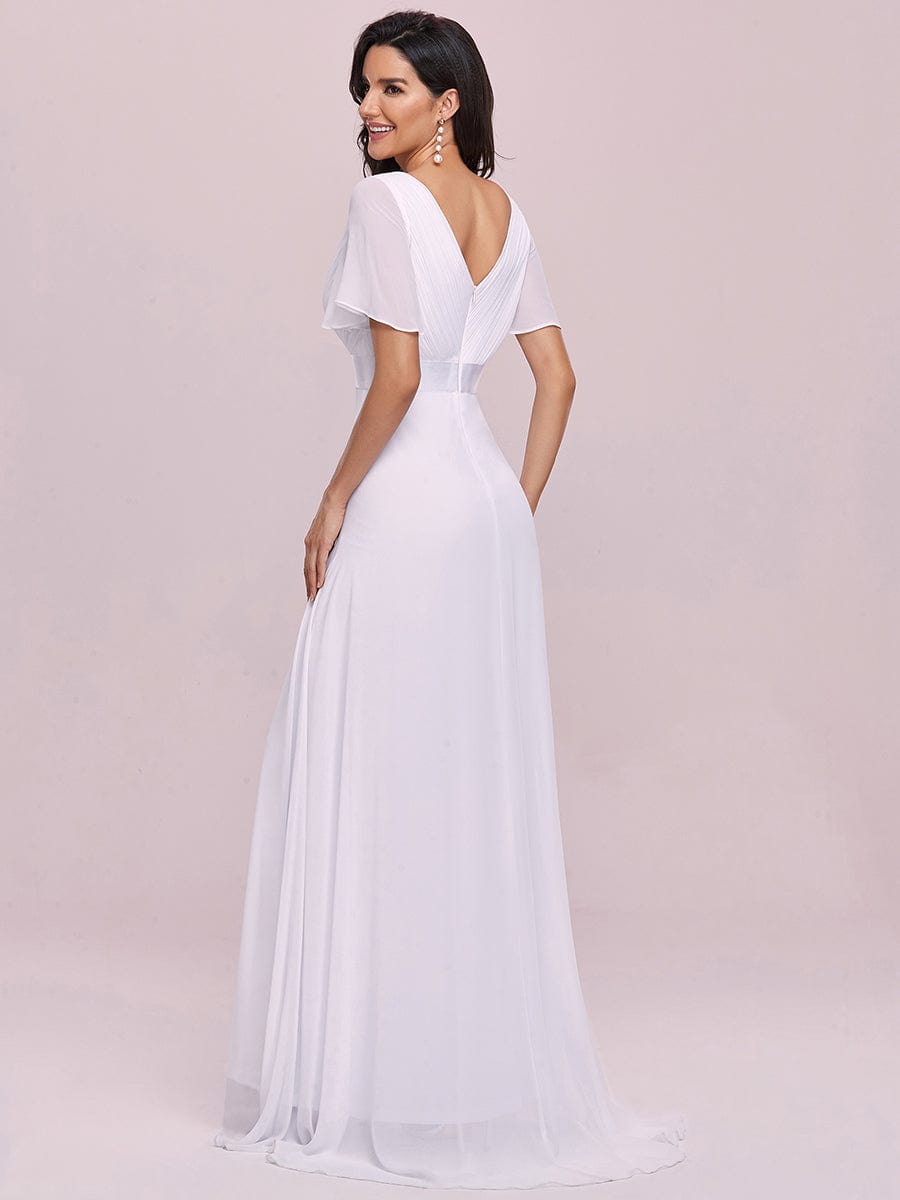 Custom Size V-neck Empire Waist Maxi Bridesmaid Dress with Short Sleeves