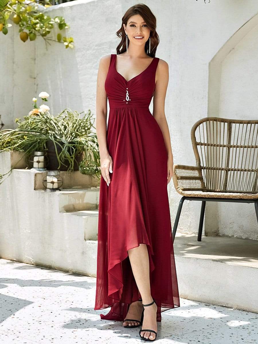 V-Neck High-Low Chiffon Evening Dress