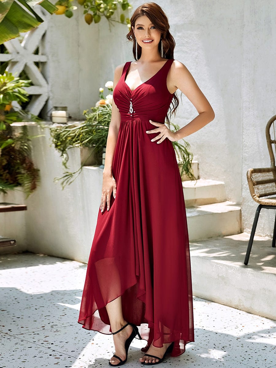 Custom Size V-Neck High-Low Chiffon Evening Dress