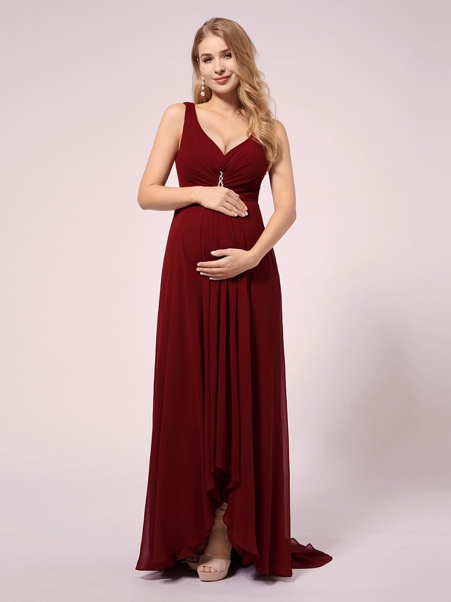 Double V-Neck High-Low Chiffon Maternity Dress