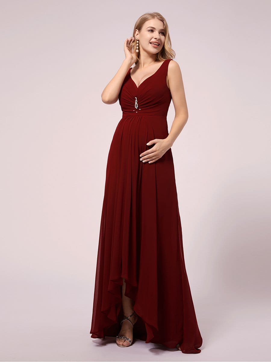 Double V-Neck High-Low Chiffon Maternity Dress