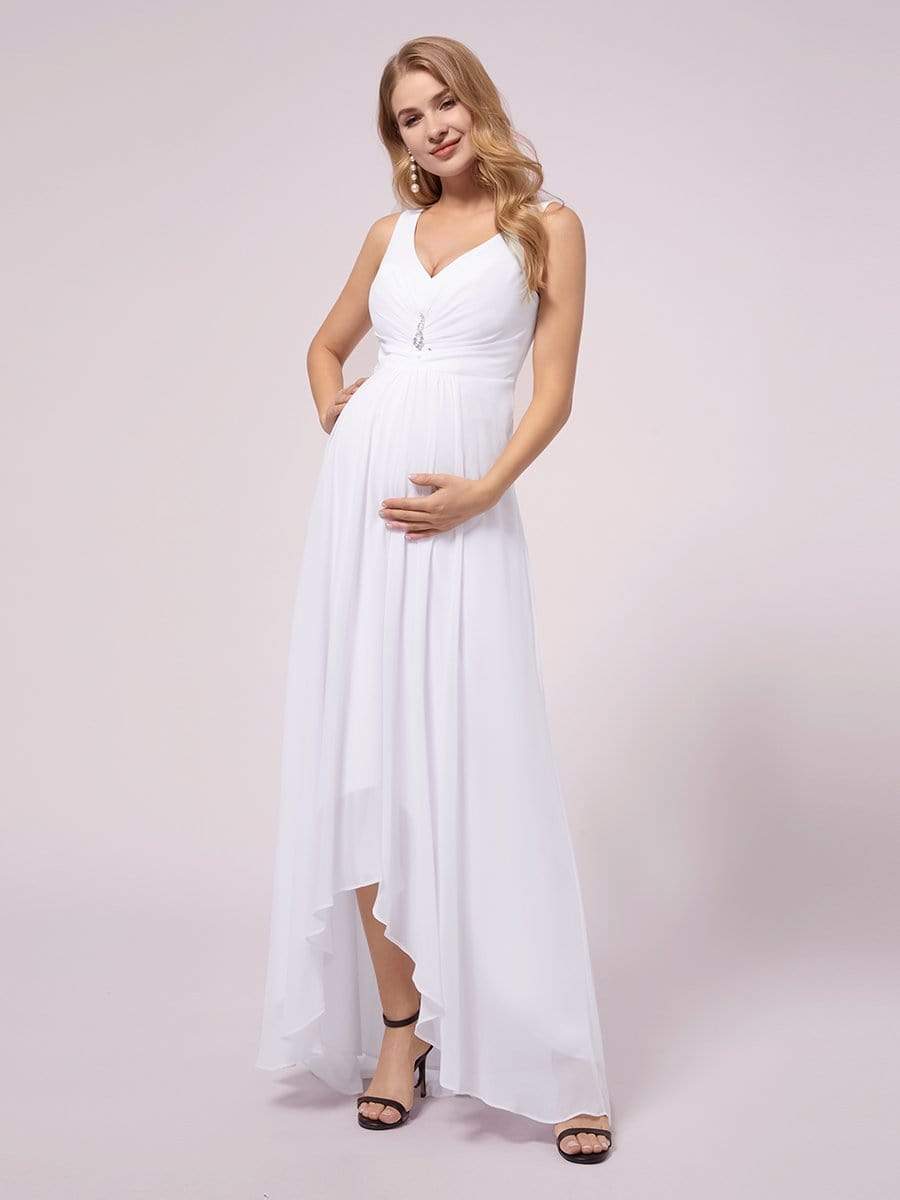 Double V-Neck High-Low Chiffon Maternity Dress