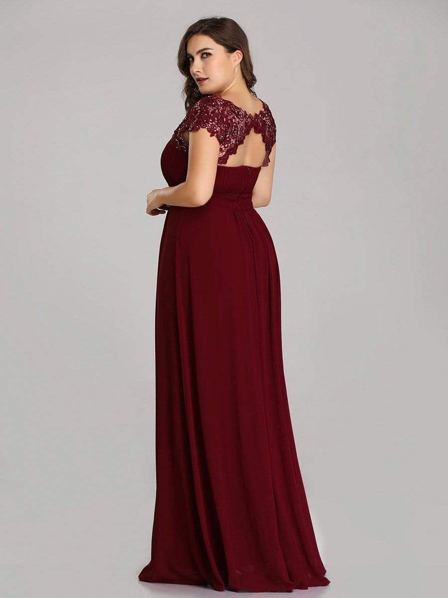 Elegant Maxi Long Lace Cap Sleeve Bridesmaid Dress