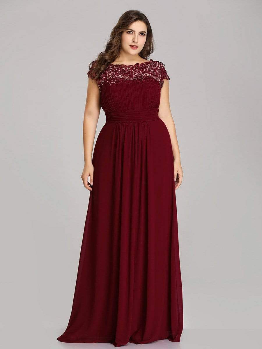 Elegant Maxi Long Lace Cap Sleeve Bridesmaid Dress