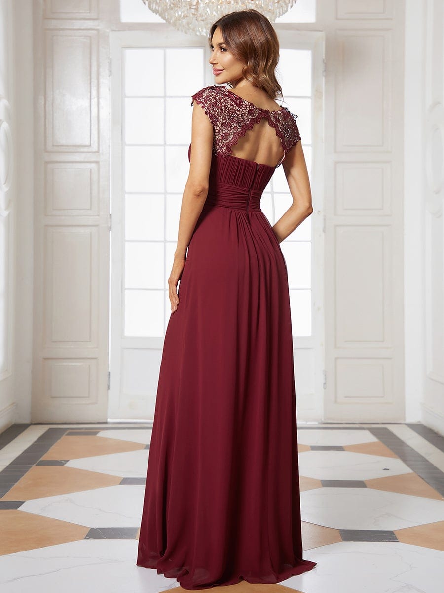 Elegant Maxi Long Lace Cap Sleeve Bridesmaid Dress