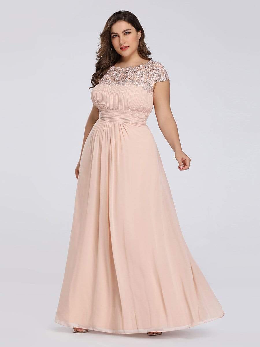 Maxi Long Lace Cap Sleeve Elegant Bridesmaid Dress