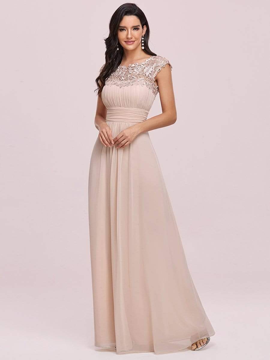 Maxi Long Lace Cap Sleeve Elegant Bridesmaid Dress