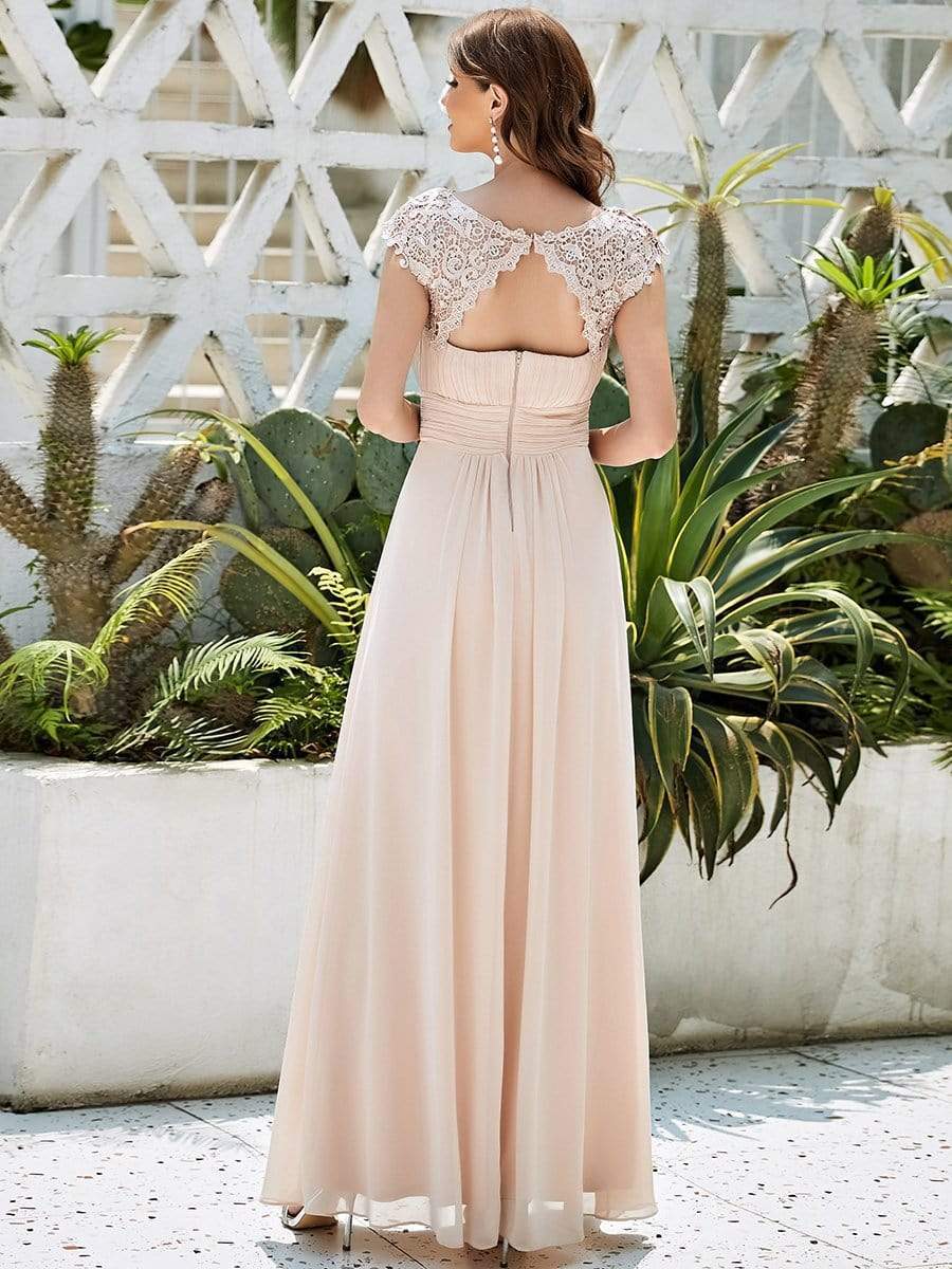 Maxi Long Lace Cap Sleeve Elegant Bridesmaid Dress