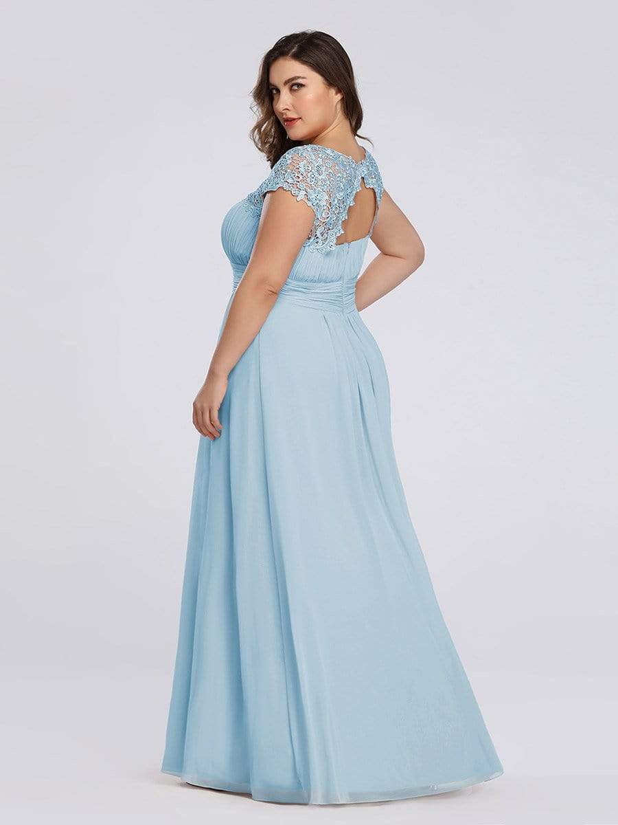 Elegant Maxi Long Lace Cap Sleeve Bridesmaid Dress