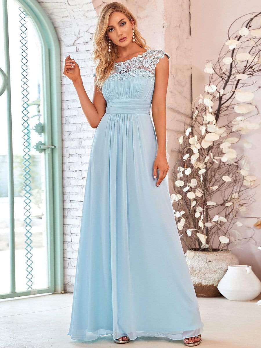 Elegant Maxi Long Lace Cap Sleeve Bridesmaid Dress