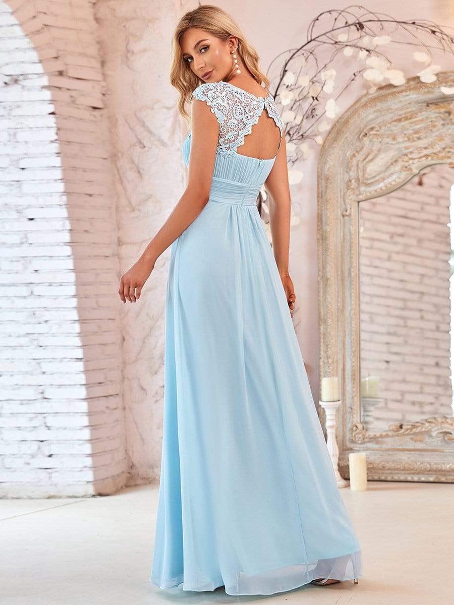 Elegant Maxi Long Lace Cap Sleeve Bridesmaid Dress