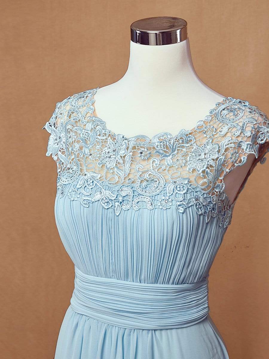 Elegant Maxi Long Lace Cap Sleeve Bridesmaid Dress