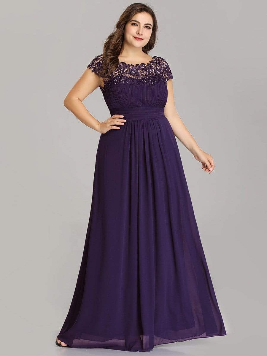 Elegant Maxi Long Lace Cap Sleeve Bridesmaid Dress