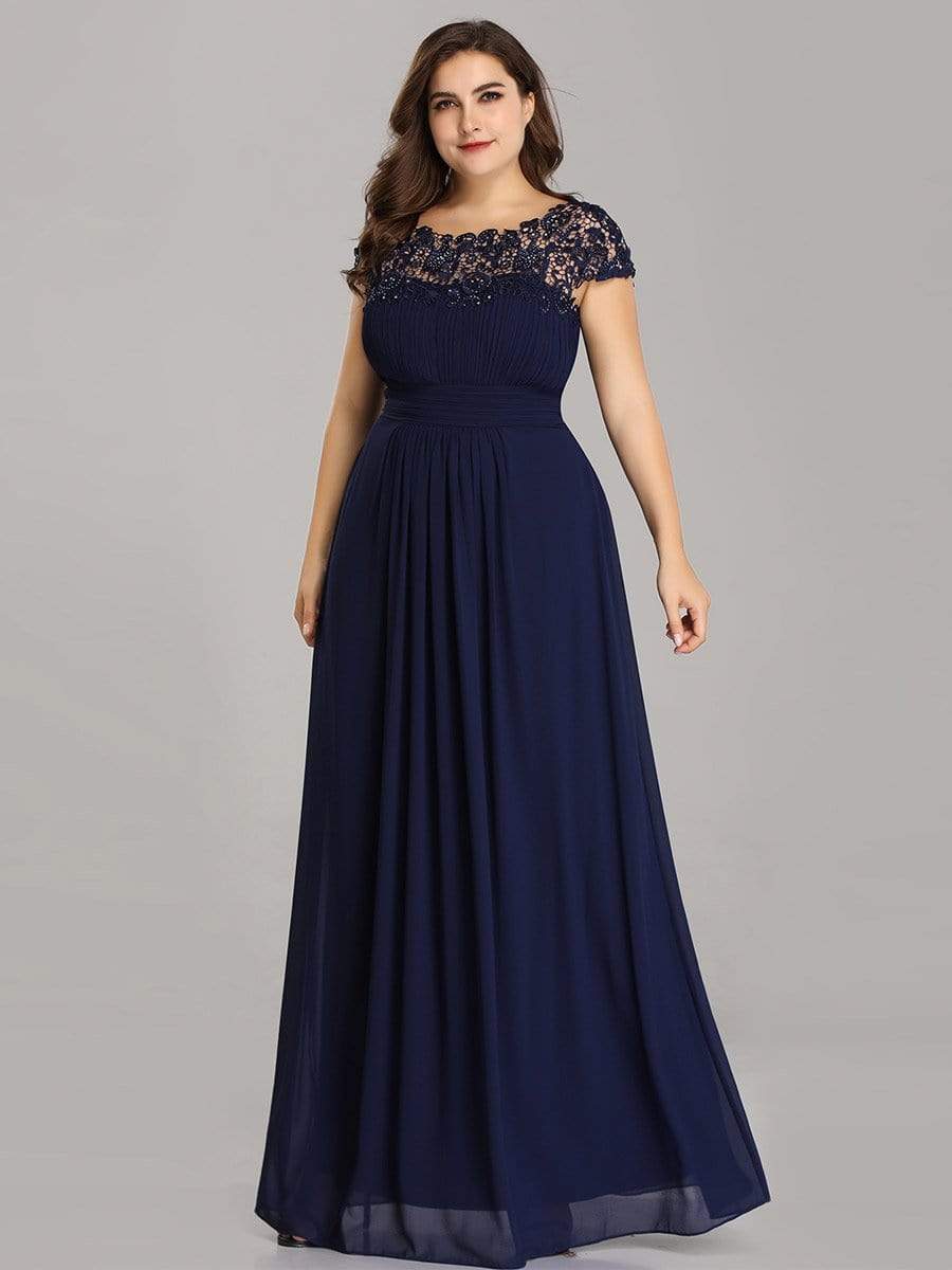 Maxi Long Lace Cap Sleeve Elegant Bridesmaid Dress