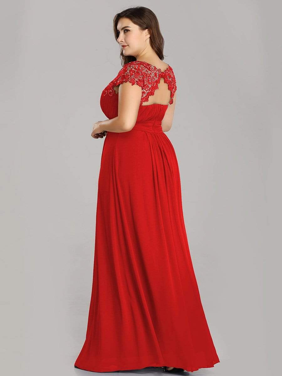 Maxi Long Lace Cap Sleeve Elegant Bridesmaid Dress