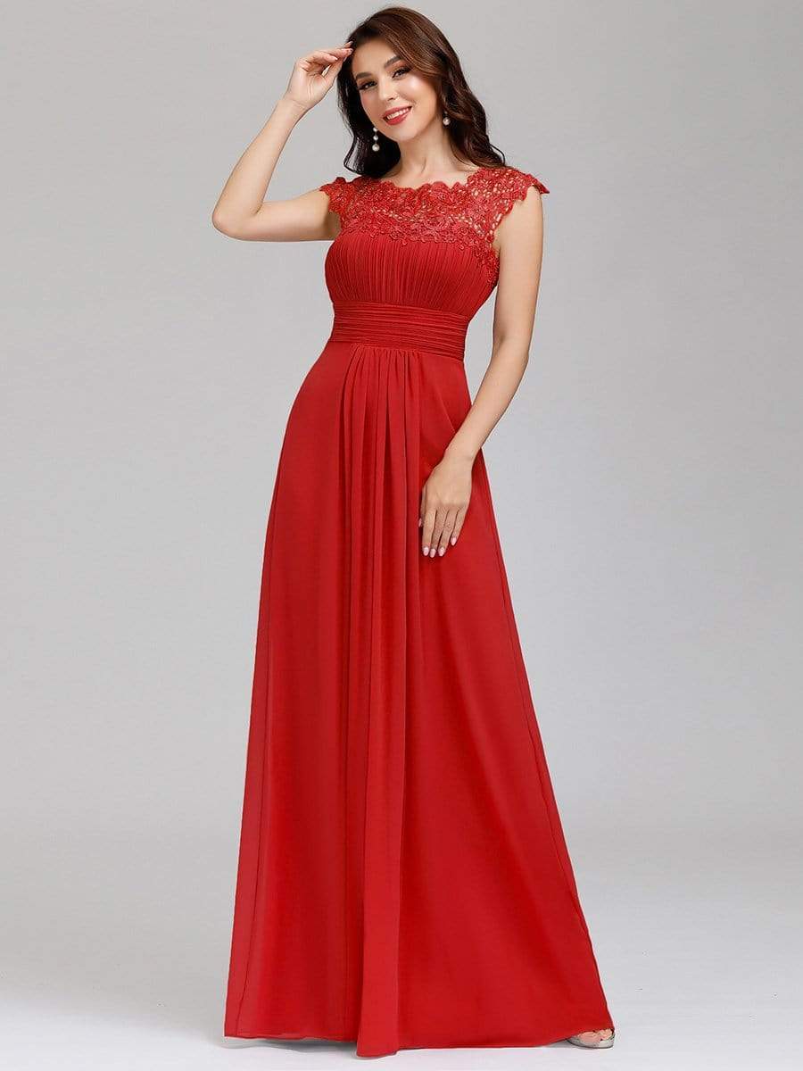 Maxi Long Lace Cap Sleeve Elegant Bridesmaid Dress