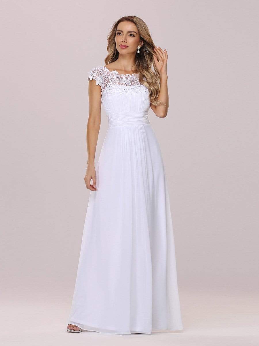 Plain Pleated Chiffon Wedding Dress with Lace Decorations