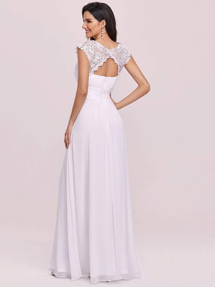 Maxi Long Lace Cap Sleeve Elegant Bridesmaid Dress