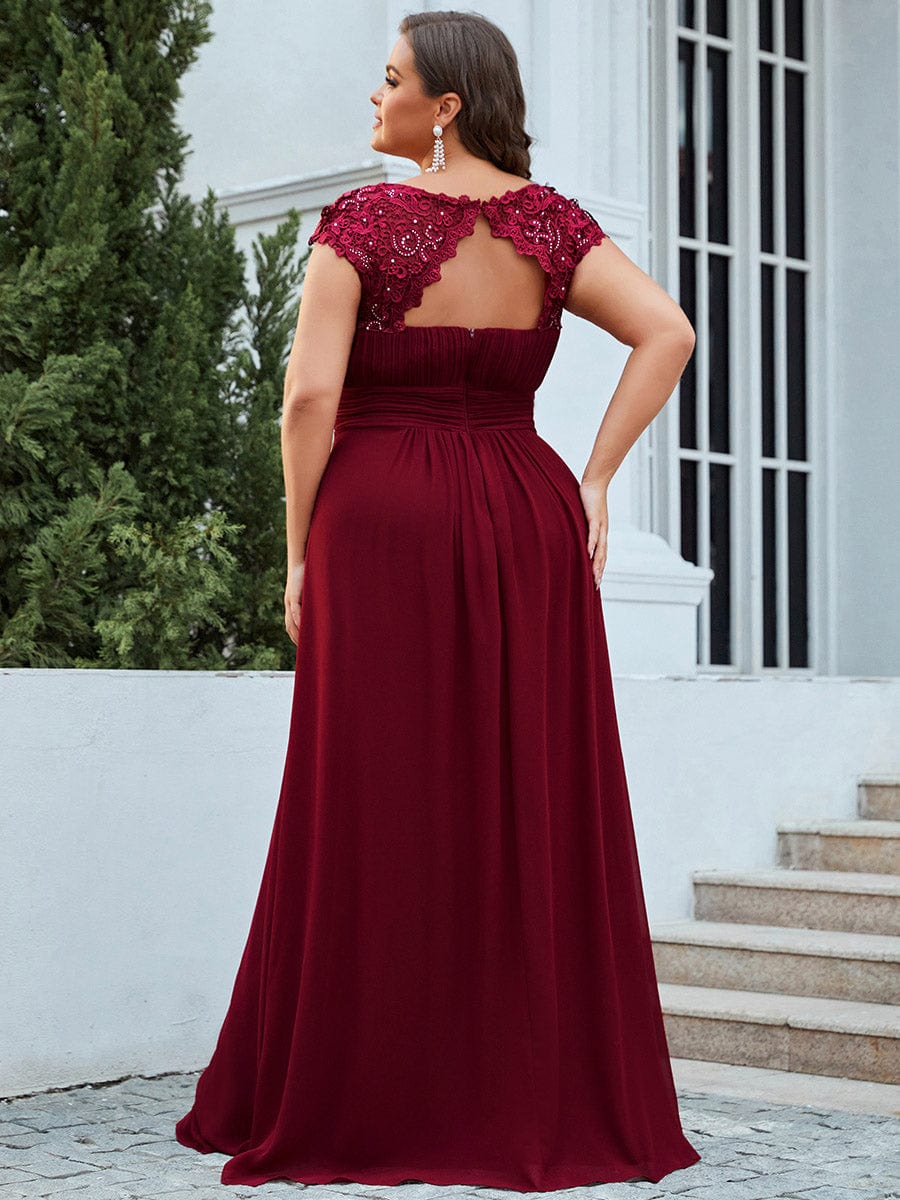 Flattering A-Line Chiffon Lace Evening Dress for Wedding with Cap Sleeve