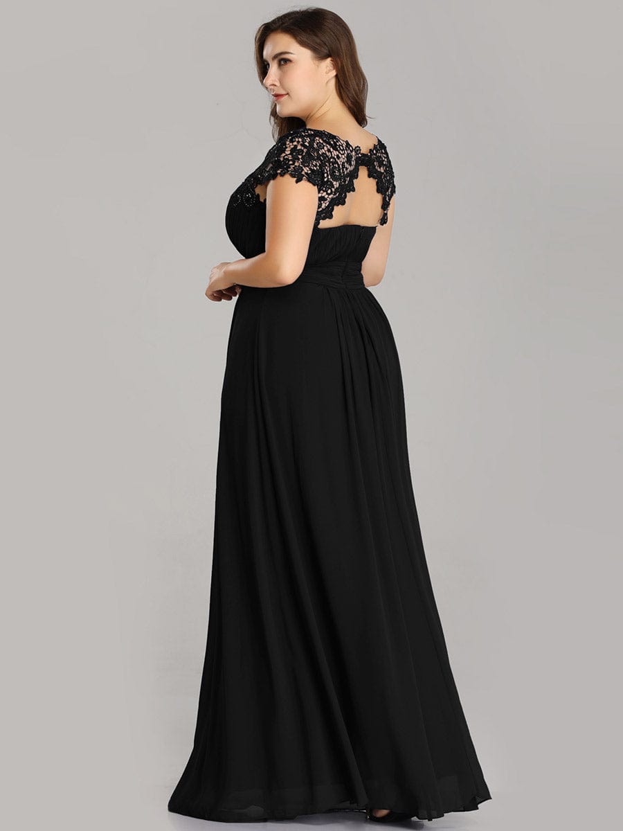 Flattering A-Line Chiffon Lace Evening Dress for Wedding with Cap Sleeve