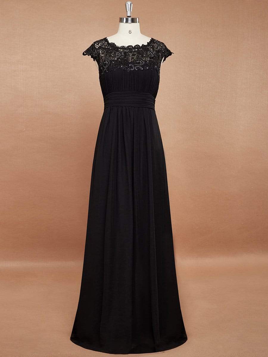 Flattering A-Line Chiffon Lace Evening Dress for Wedding with Cap Sleeve