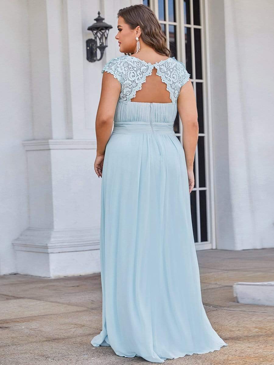 Plus Size Elegant Lace Short Sleeves Long Bridesmaid Dress