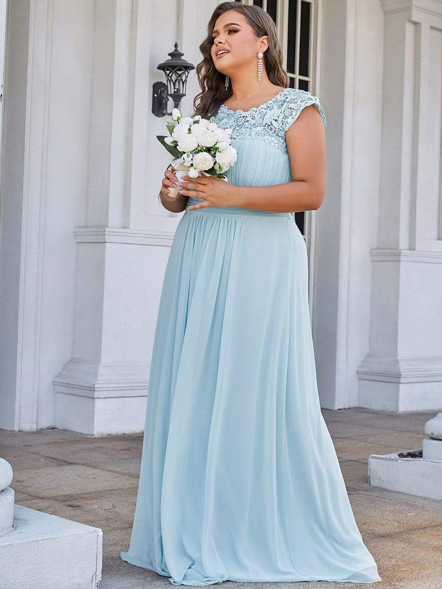 Plus Size Elegant Lace Short Sleeves Long Bridesmaid Dress