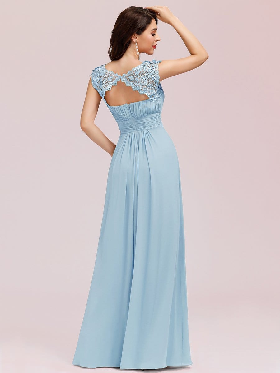 Elegant Maxi Long Lace Cap Sleeve Bridesmaid Dress