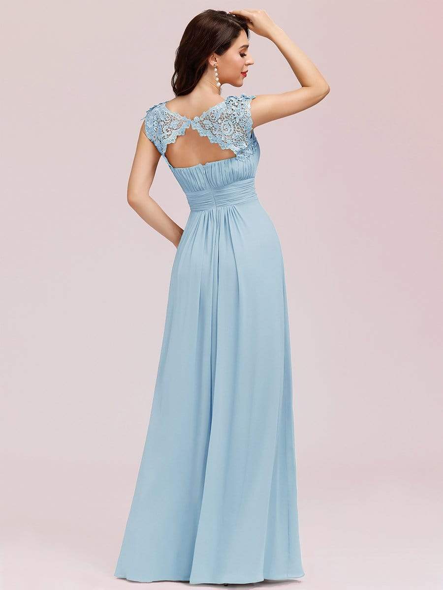 Flattering A-Line Chiffon Lace Evening Dress for Wedding with Cap Sleeve