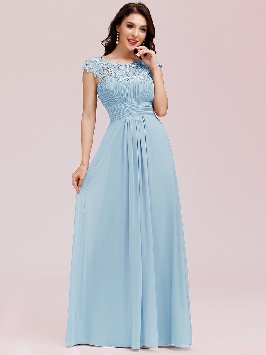 Elegant Maxi Long Lace Cap Sleeve Bridesmaid Dress