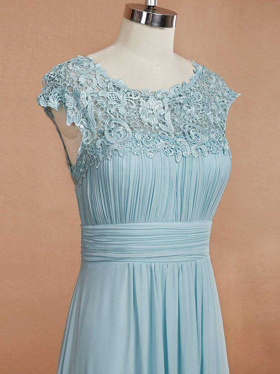 Flattering A-Line Chiffon Lace Evening Dress for Wedding with Cap Sleeve