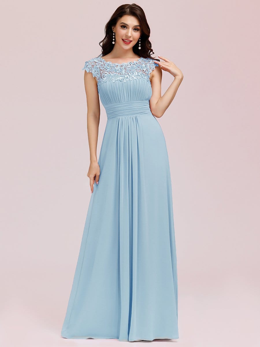 Elegant Maxi Long Lace Cap Sleeve Bridesmaid Dress