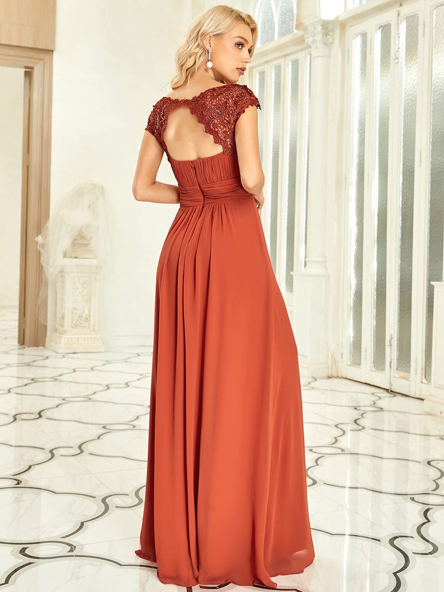 Custom Size Elegant Maxi Long Lace Cap Sleeve Bridesmaid Dress