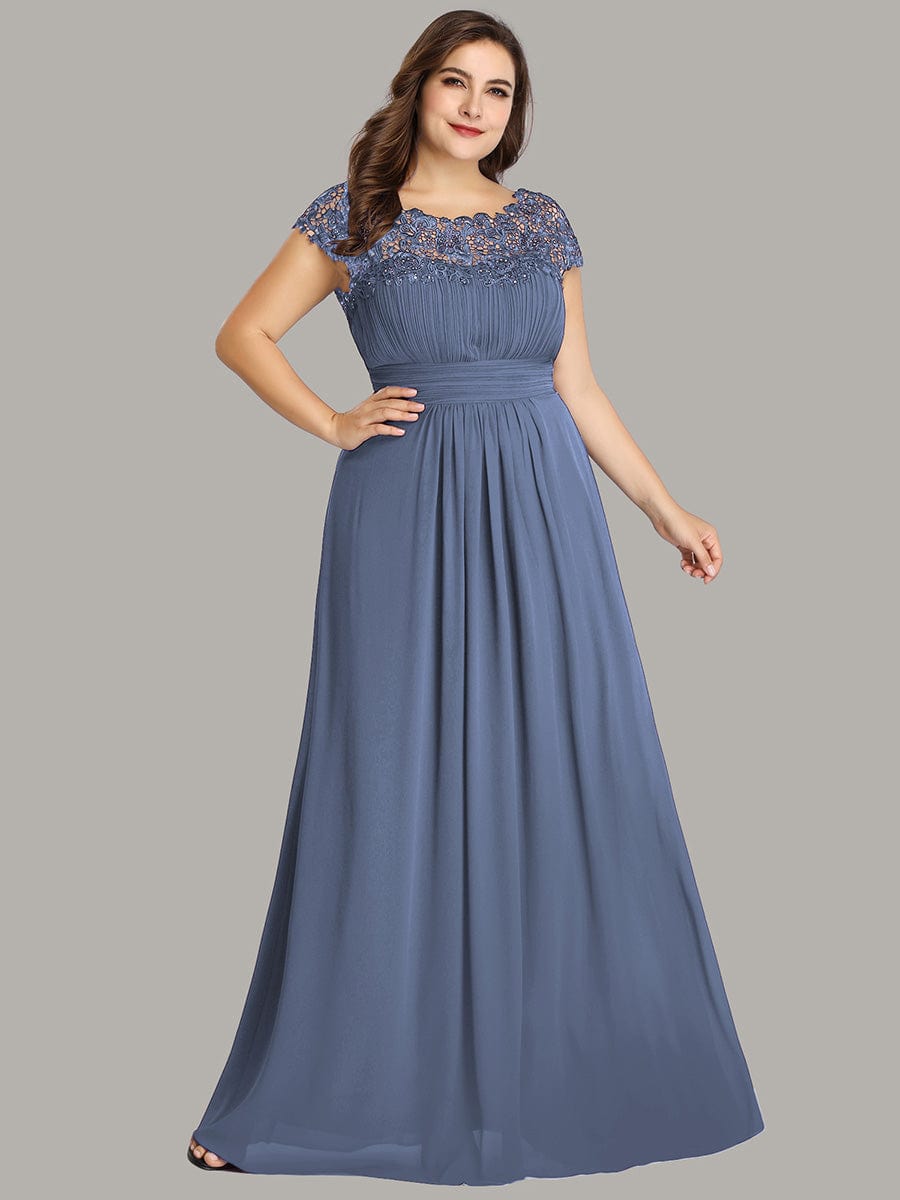 Flattering A-Line Chiffon Lace Evening Dress for Wedding with Cap Sleeve