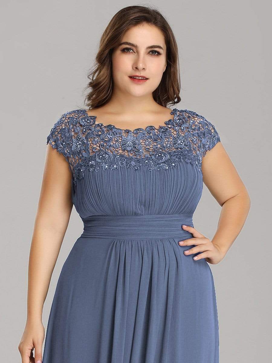 Plus Size Elegant Lace Short Sleeves Long Bridesmaid Dress