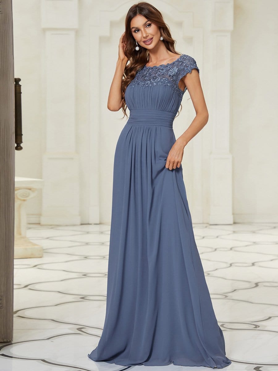 Maxi Long Lace Cap Sleeve Elegant Bridesmaid Dress