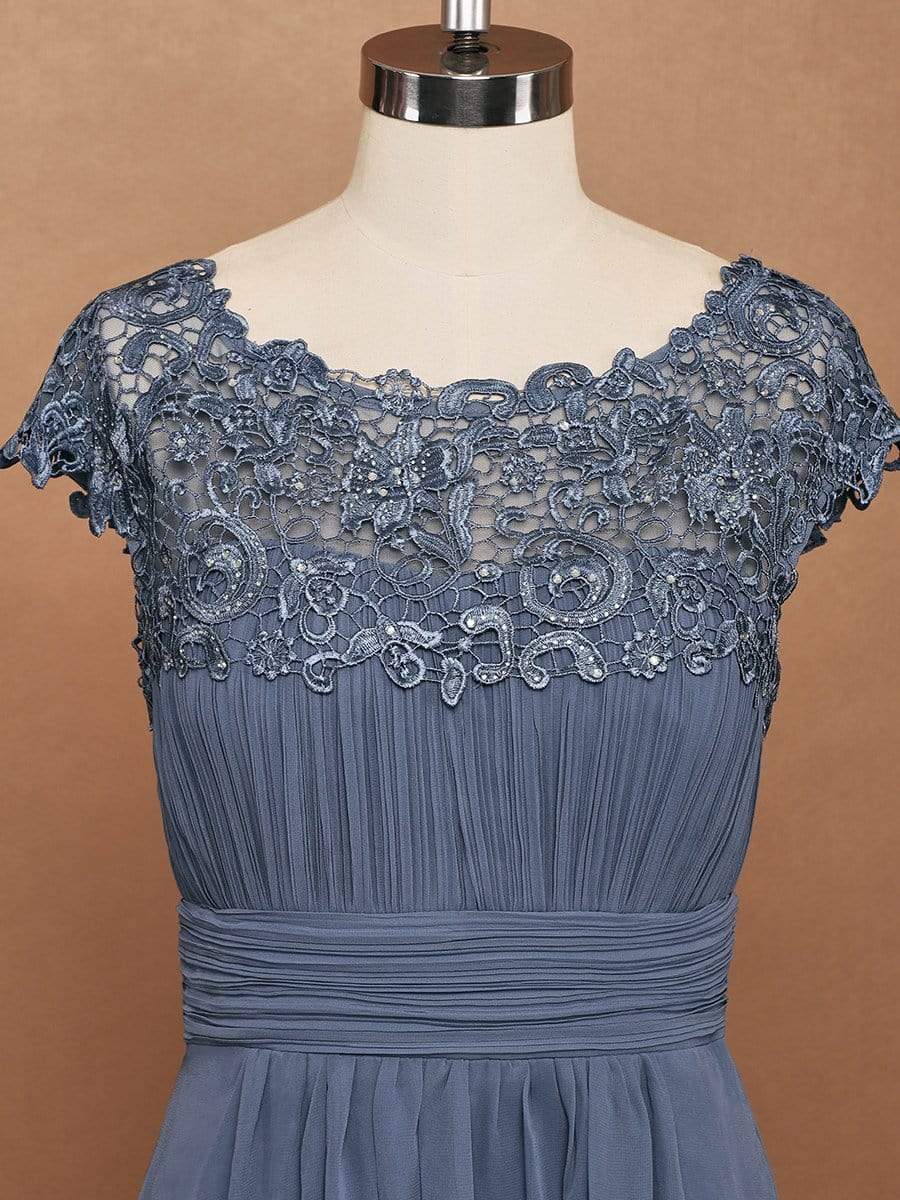 Maxi Long Lace Cap Sleeve Elegant Bridesmaid Dress