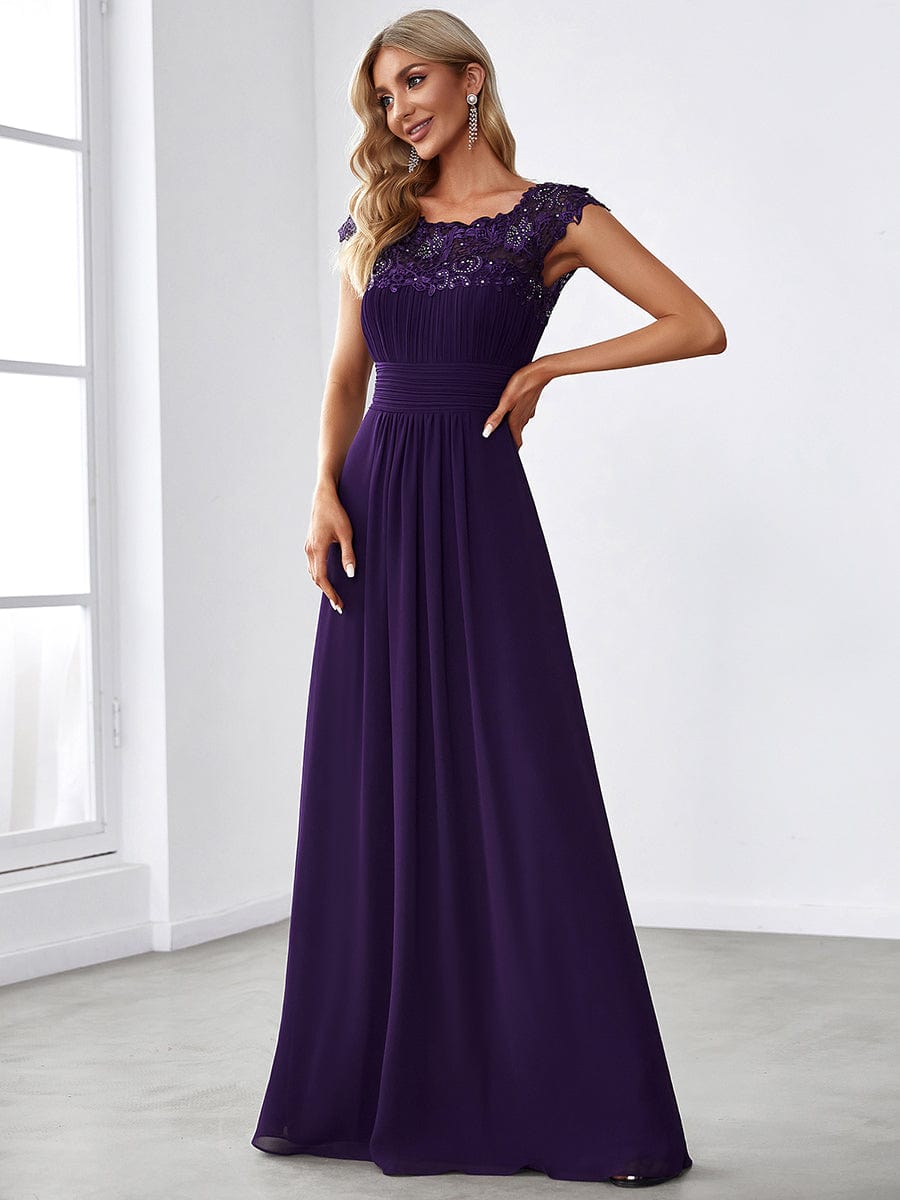 Custom Size Elegant Maxi Long Lace Cap Sleeve Bridesmaid Dress