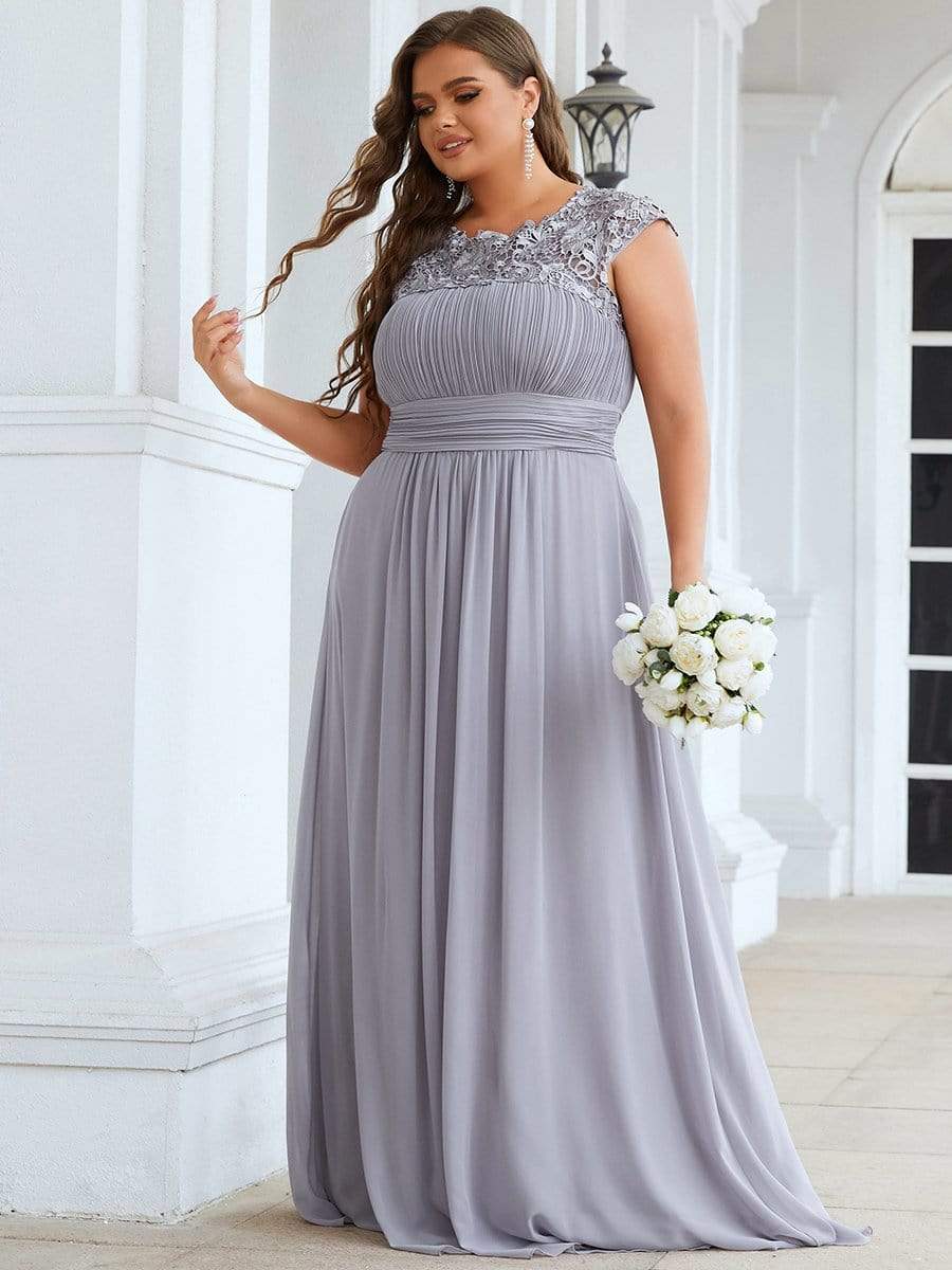 Plus Size Elegant Lace Short Sleeves Long Bridesmaid Dress