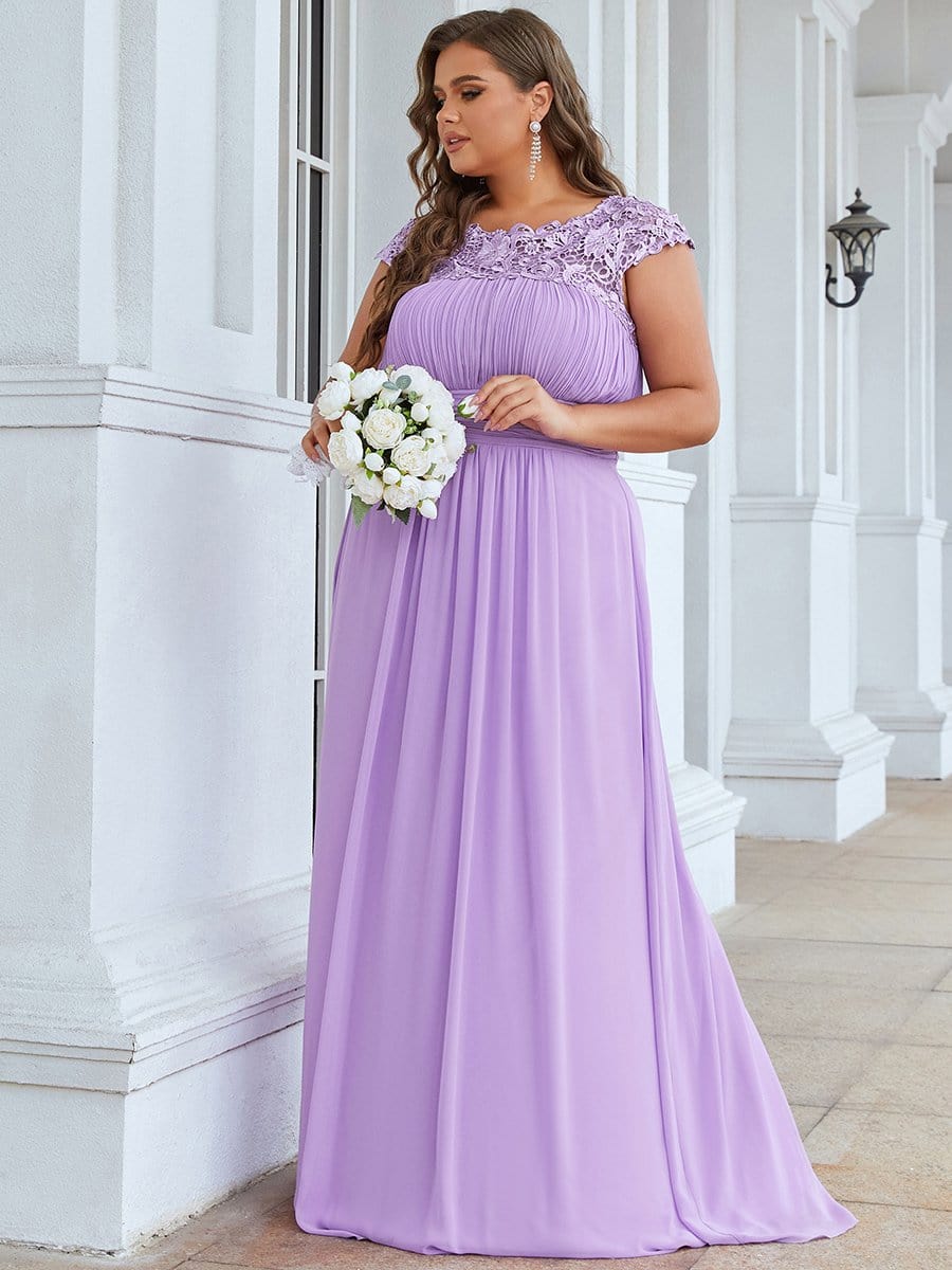 Plus Size Lace Cap Sleeve Elegant Maxi Bridesmaid Dress