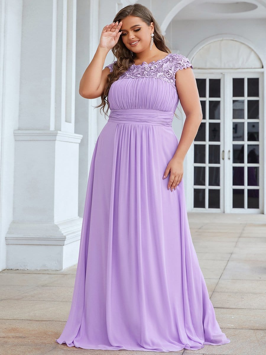 Plus Size Lace Cap Sleeve Elegant Maxi Bridesmaid Dress