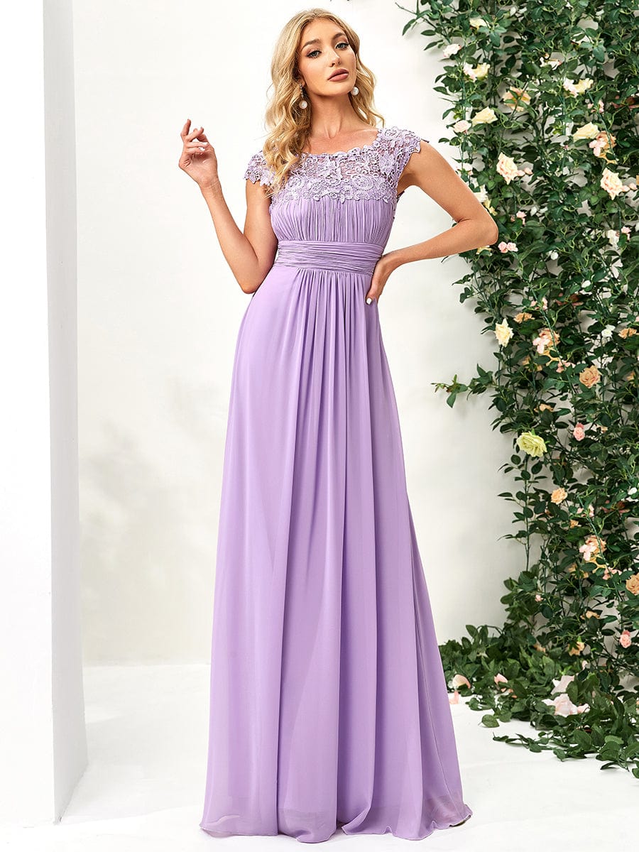 Maxi Long Lace Cap Sleeve Elegant Bridesmaid Dress