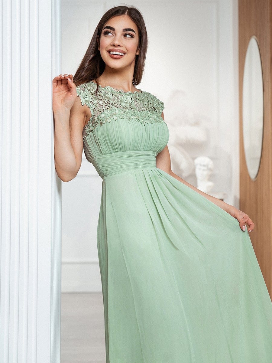 Elegant Maxi Long Lace Cap Sleeve Bridesmaid Dress