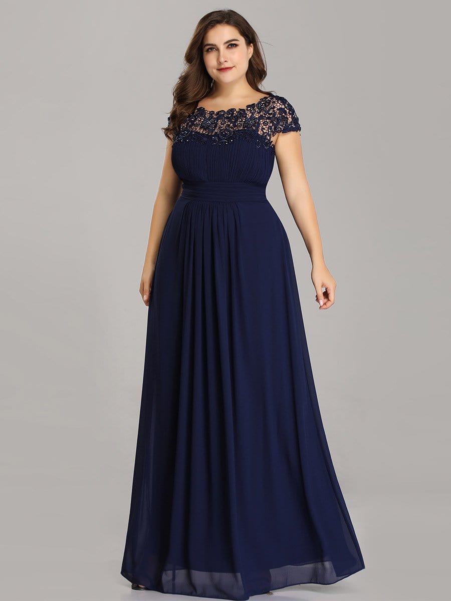 Plus Size Lace Cap Sleeve Elegant Maxi Bridesmaid Dress