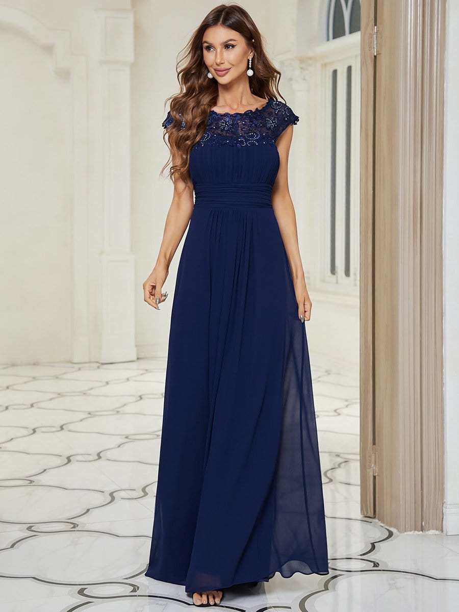 Maxi Long Lace Cap Sleeve Elegant Bridesmaid Dress