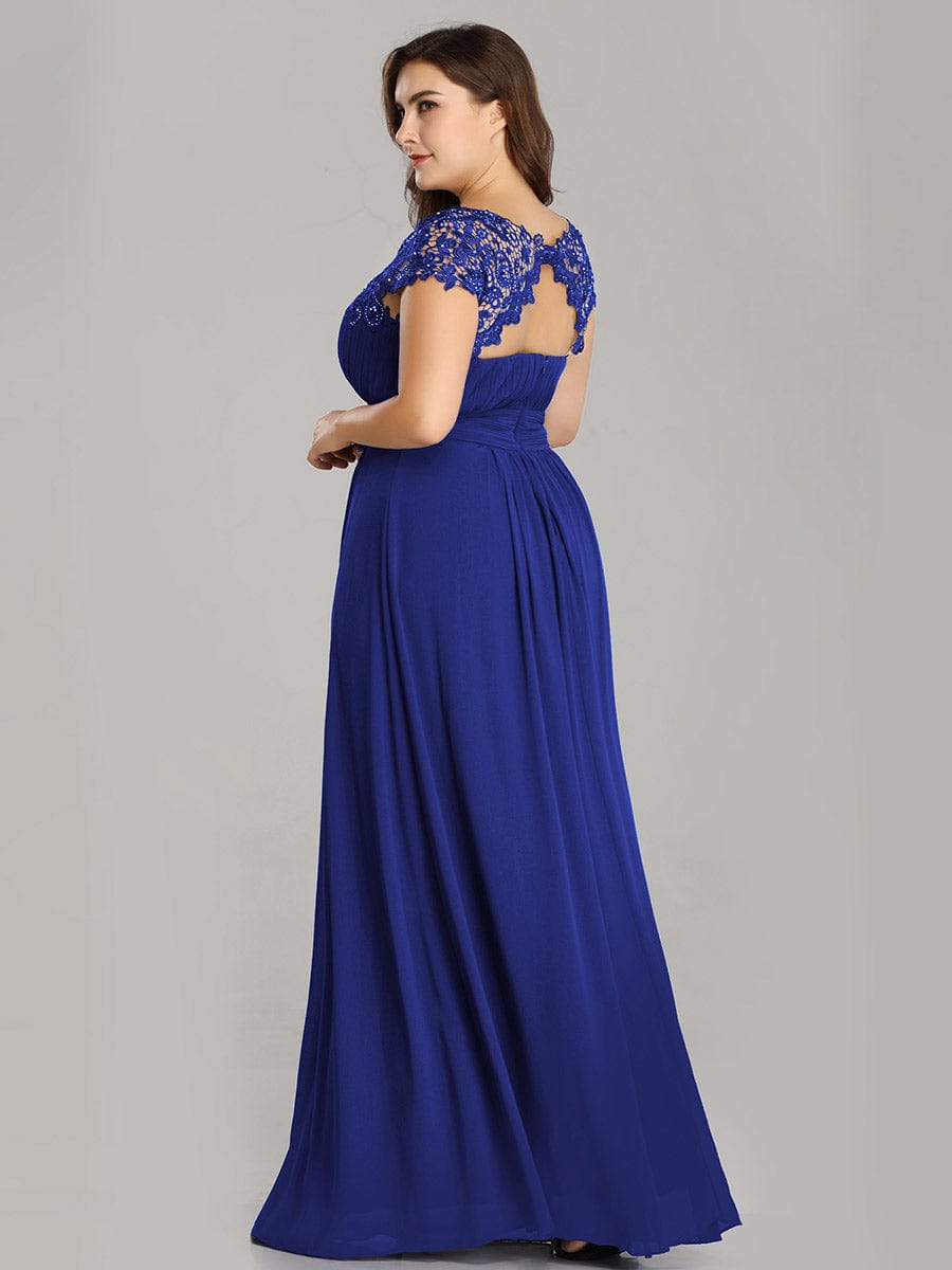 Flattering A-Line Chiffon Lace Evening Dress for Wedding with Cap Sleeve