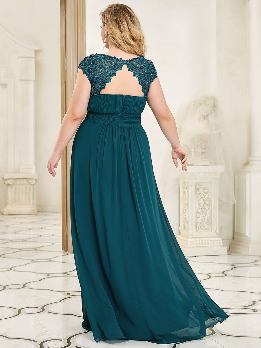 Flattering A-Line Chiffon Lace Evening Dress for Wedding with Cap Sleeve